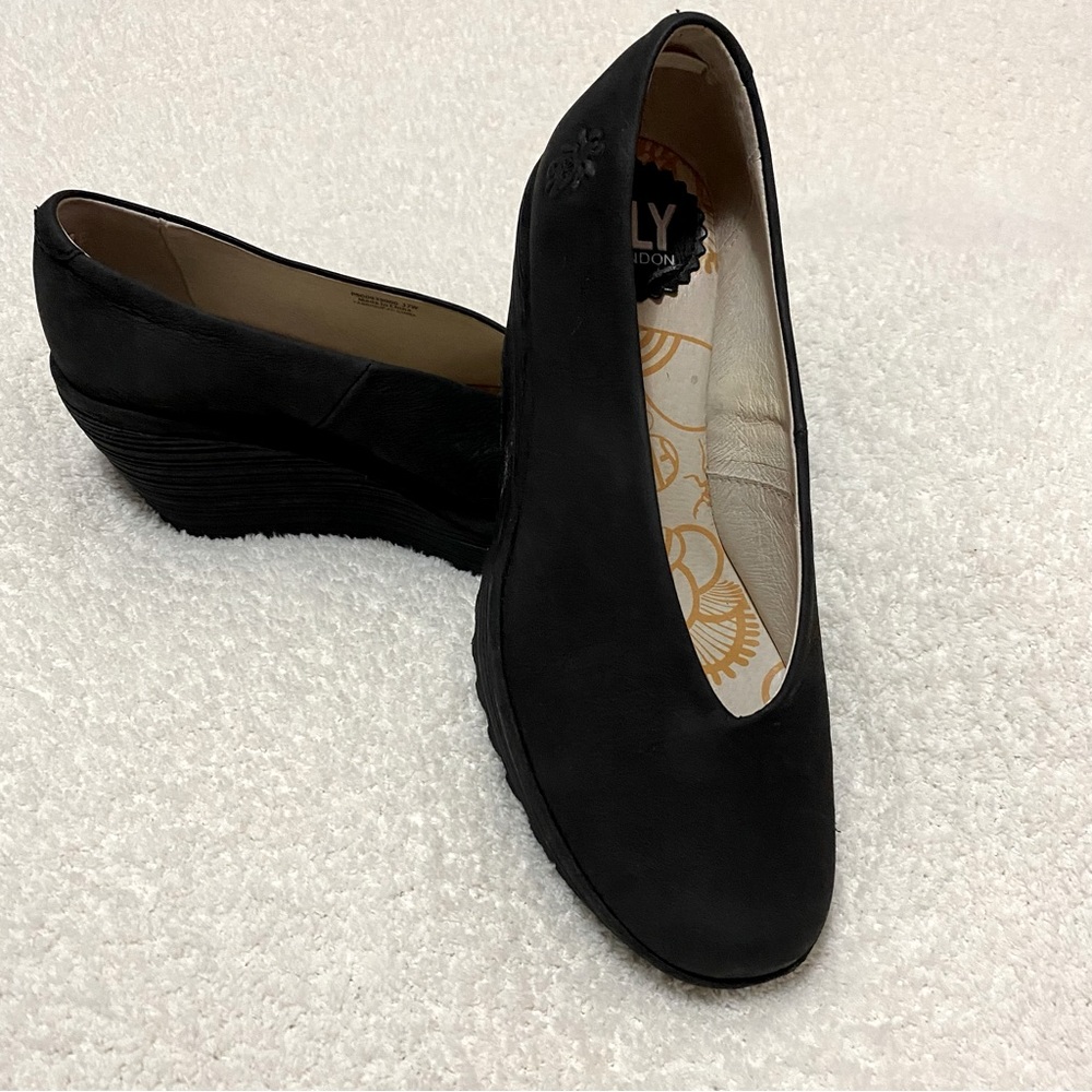 Fly London Yaz Wedge Black Shoes